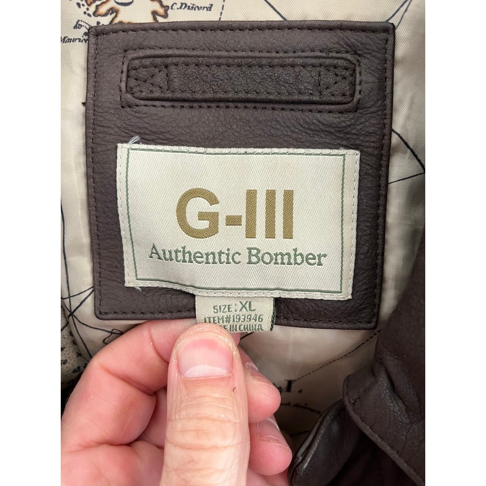 G-III Authentic Bomber Brown Leather Flight Jacket - Picture 8 of 8